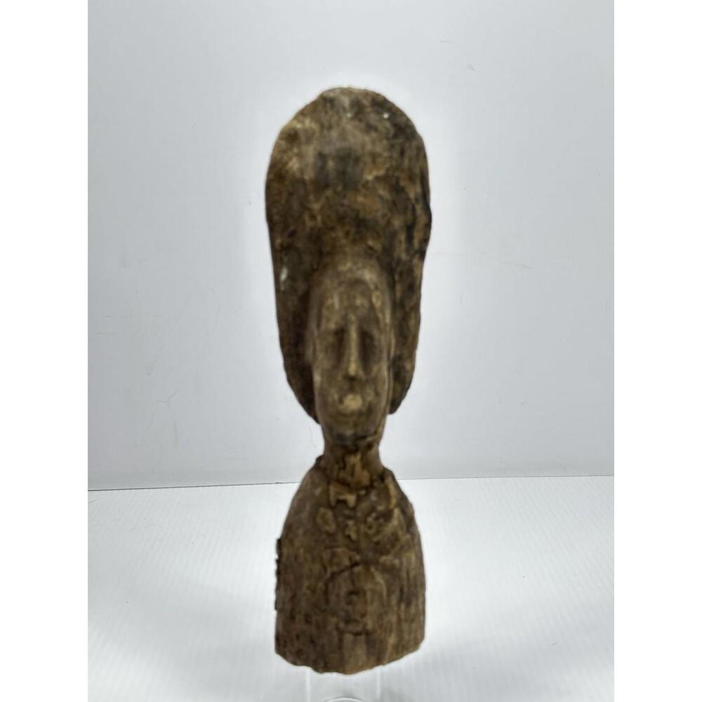 Vintage Wooden Hand Carved Figure Head Folk Art 10”